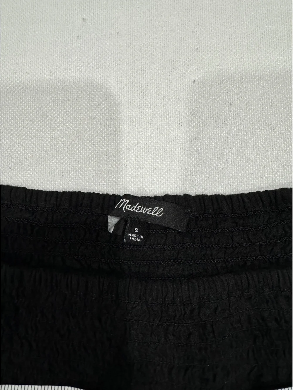 Madewell Lucie Puff-Sleeve Smocked Bodice Top Black Small
